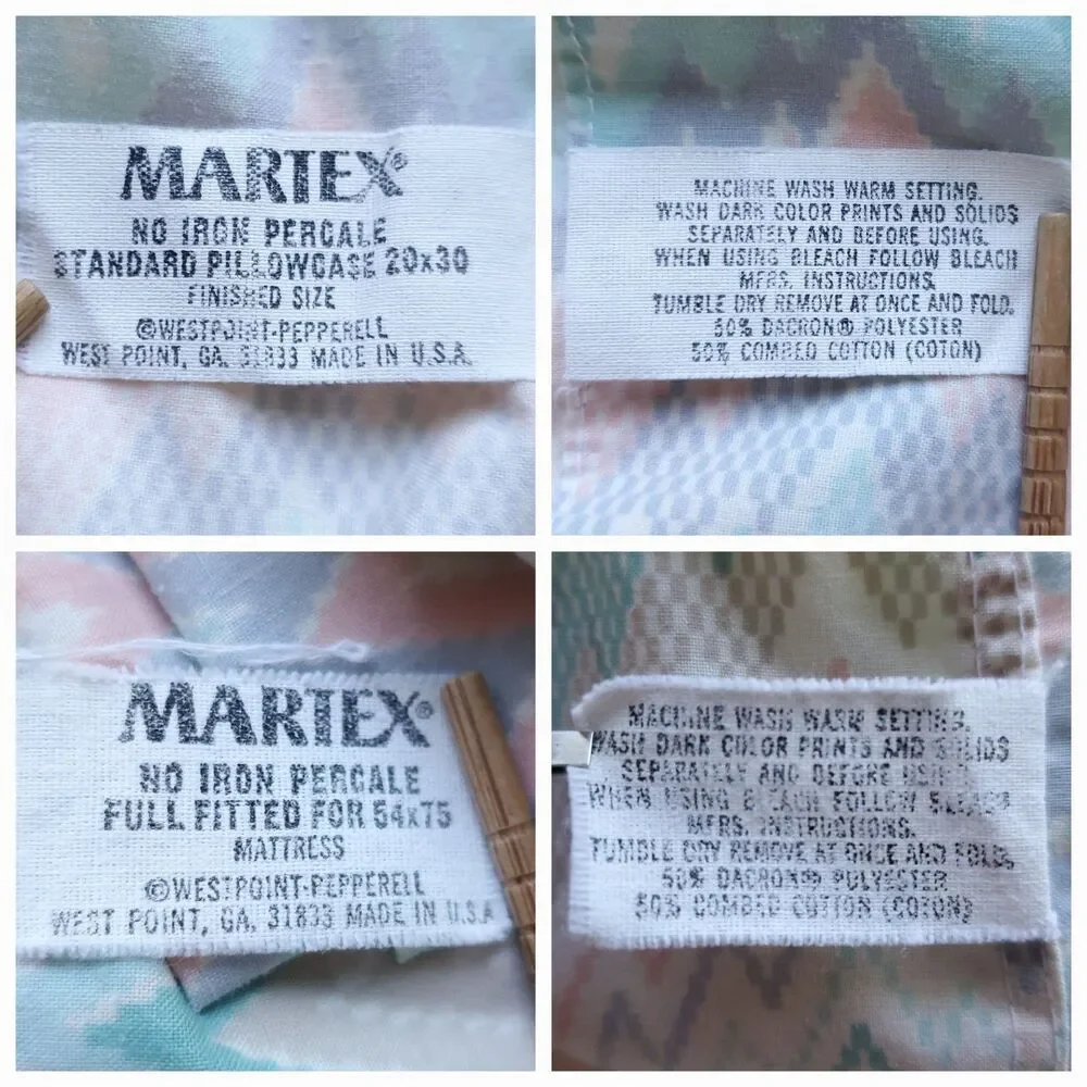 Vintage Martex Full Double Percale Sheet Set Complete 4 Piece Flamestitch Pastel